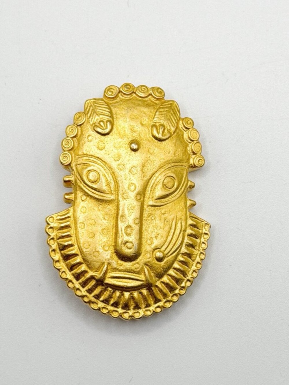 Goldtone Tribal African Mask Pin Brooch